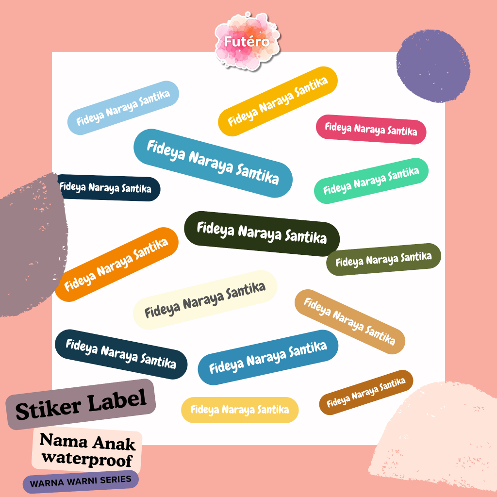 

Sticker label nama anak warna warni