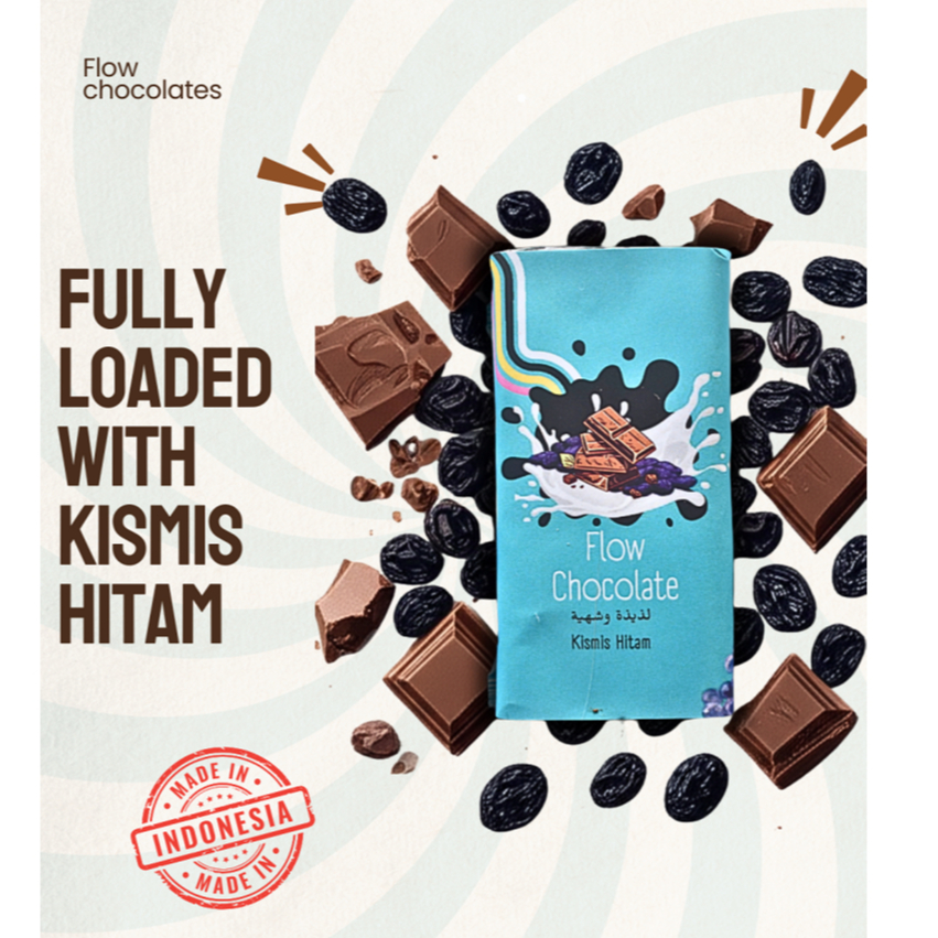

Flow Chocolate Bar Premium – Cokelat Batang Kismis Hitam 40g Homemade Indonesia