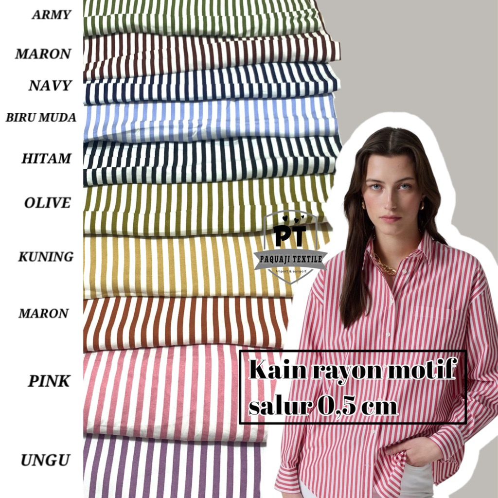 Bahan kain katun rayon motif salur kecil 0,5cm/rayon salur bangan warna/rayon salur terlaris/rayon v