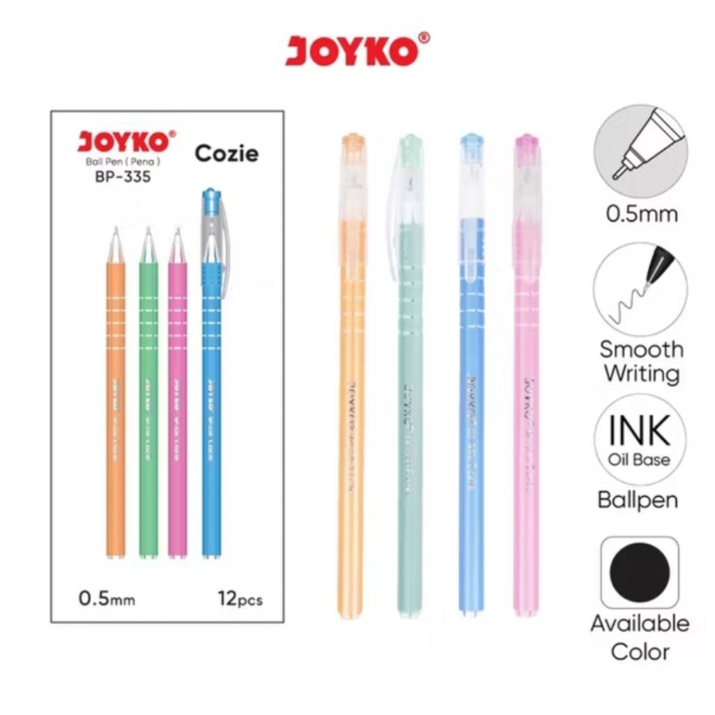 

Ball Pen Pulpen Pena Bolpoin Ballpoint Pen Joyko BP-335 Cozie 0.5 mm 1 Box 12 Pcs