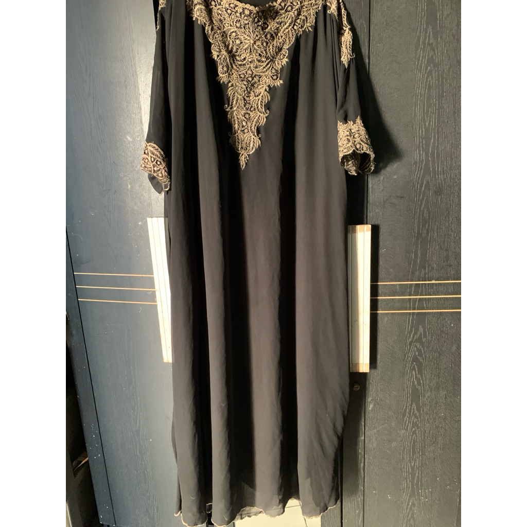 DRESS GAMIS GAUN KAFTAN LEBARAN KONDANGAN HITAM MODEL KALONG