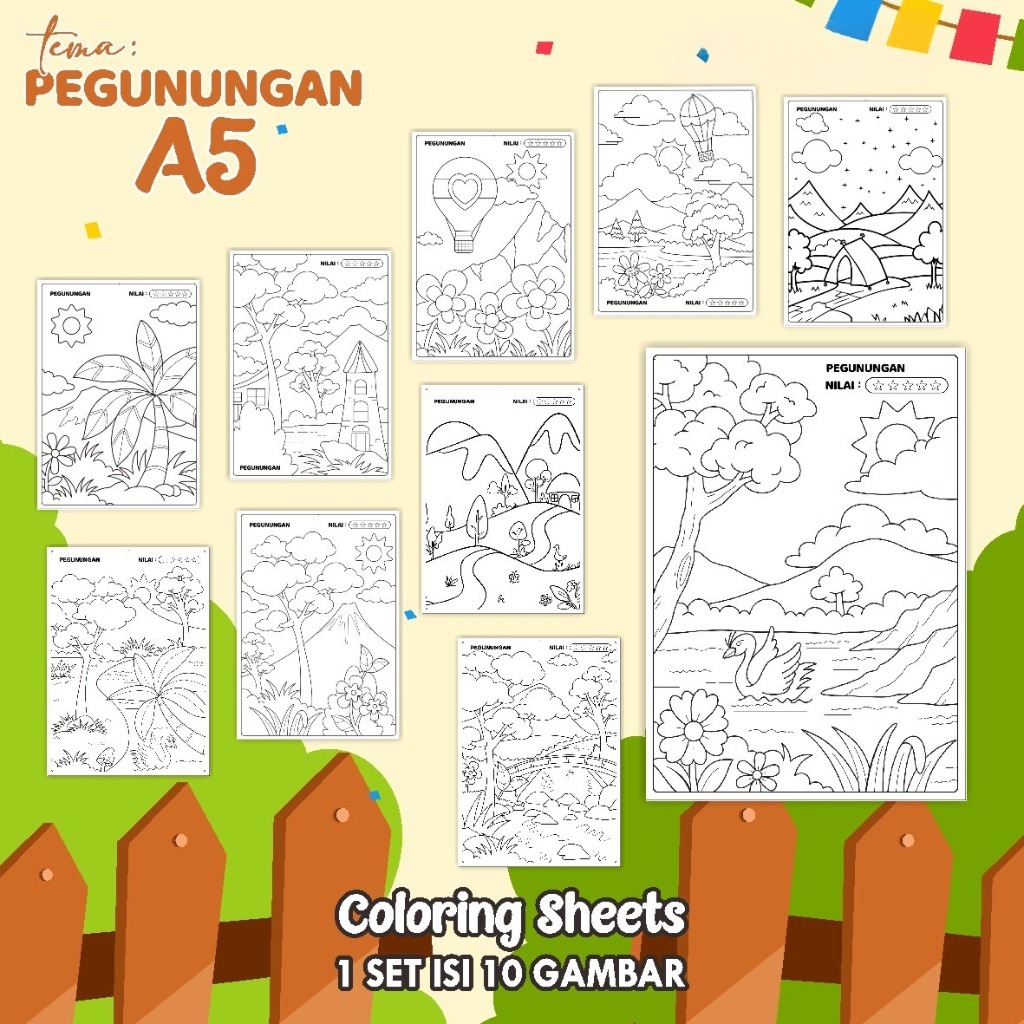 

(A5) KERTAS MEWARNAI ANAK - COLORING SHEETS KODE PEGUNUNGAN - LEMBAR MEWARNAI ANAK PAUD/TK/SD