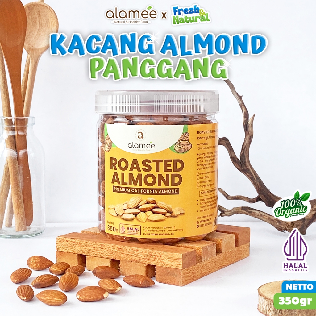 

ALAMEE Kacang Almond Almon Kupas Panggang Premium Roast Roasted Grade A California 350 Gram Oven Siap Makan Crispy Asli Cemilan Gurih Matang Tanpa Kulit Toples Murah fresh and natural