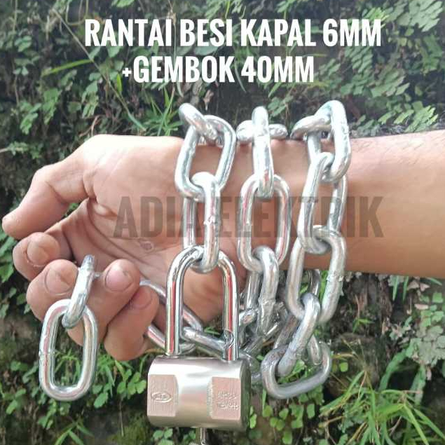 Rantai Dan Gembok Pagar Sebaguna / Rantai Besi Kapal 6mm + Gembok 40mm / Rantai Gembok Anti Maling /
