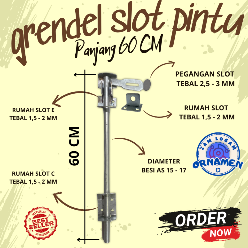 SLOT BAWAH PINTU Henderson panjang 60 cm / Grendel Pintu pagar Panjang 60 Cm