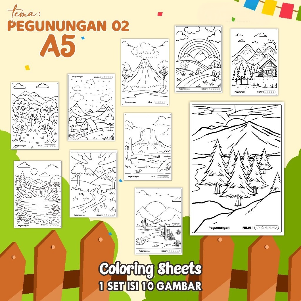 

(A5) KERTAS MEWARNAI ANAK - COLORING SHEETS KODE PEGUNUNGAN 02 - LEMBAR MEWARNAI ANAK PAUD/TK/SD