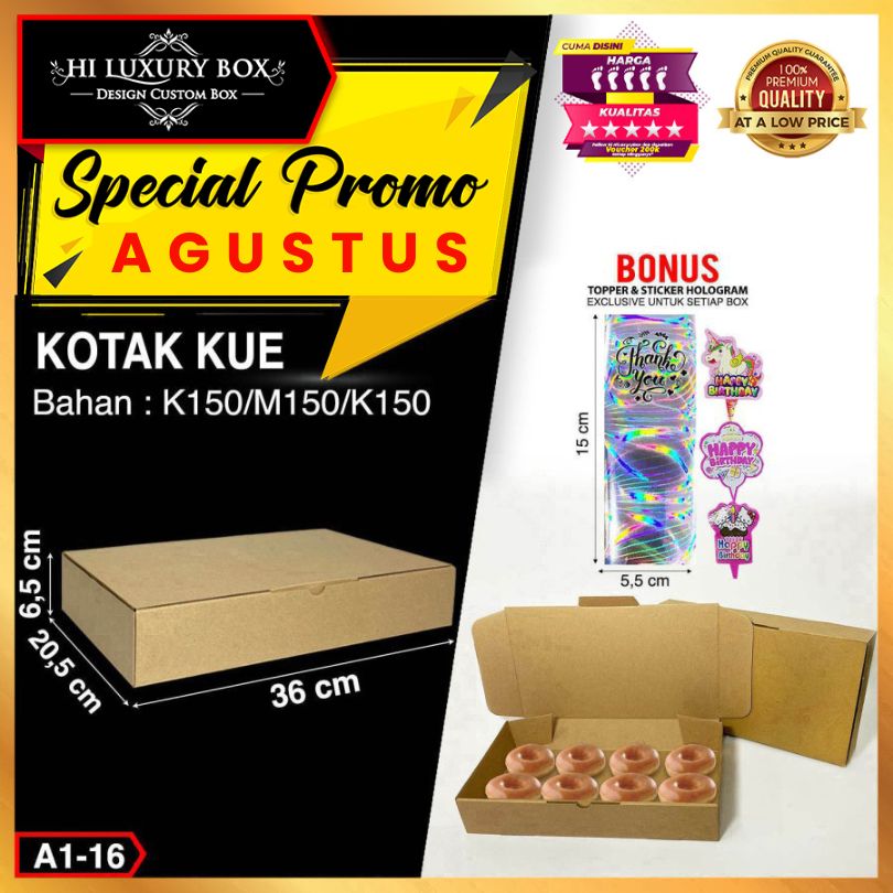 

Kotak Donat | Dus Donat | Box Donat Kraft Murah 36x20.5x6.5 Kotak Kue Dus Kue