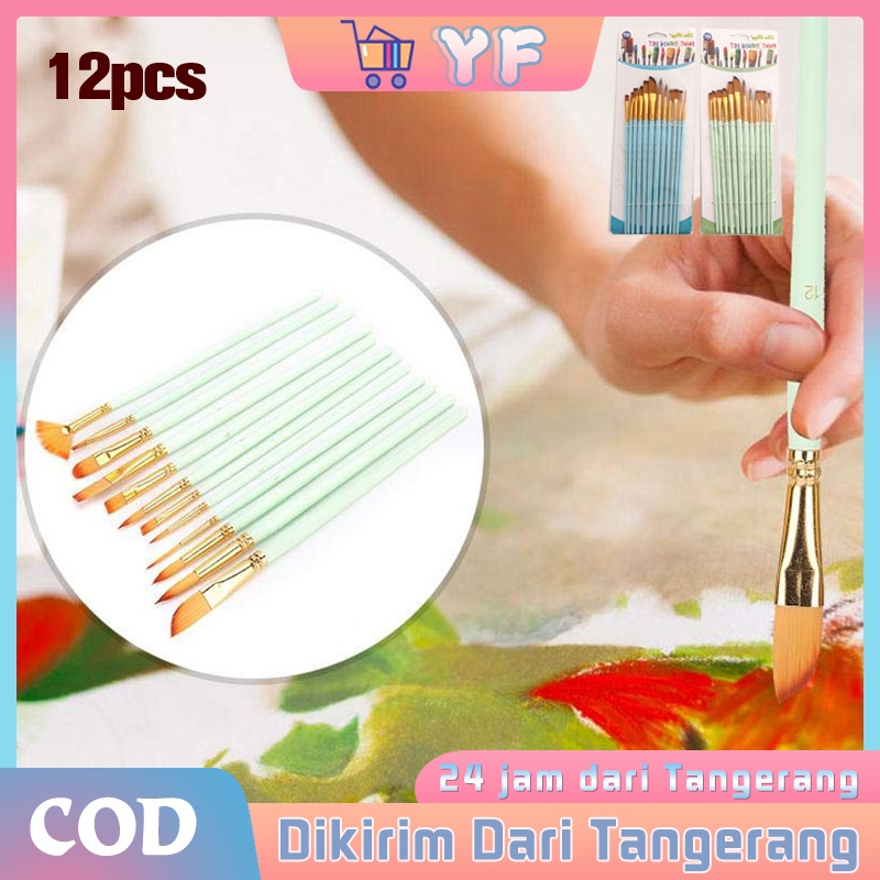

12pcs Watercolor Brush / Alat Lukis / Kuas Cat Minyak / Acrylic Air Minyak Oil Nilon