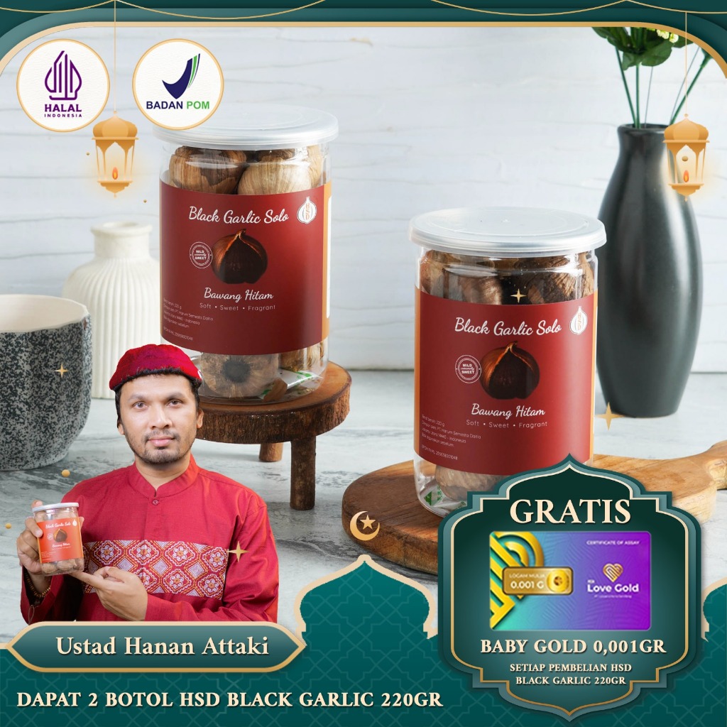 

2 BOTOL PREMIUM JUMBO BLACK GARLIC TUNGGAL BLACK GARLIC LANANG HSD 220 GRAM