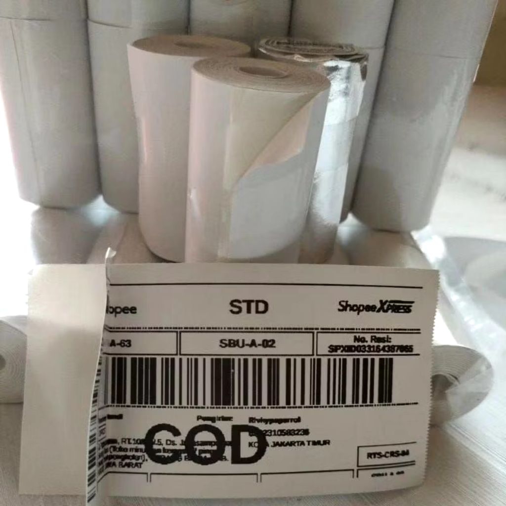 

Kertas Label Sticker Thermal 58mm x 5 meter Kertas Resi Pengiriman Countinous Roll