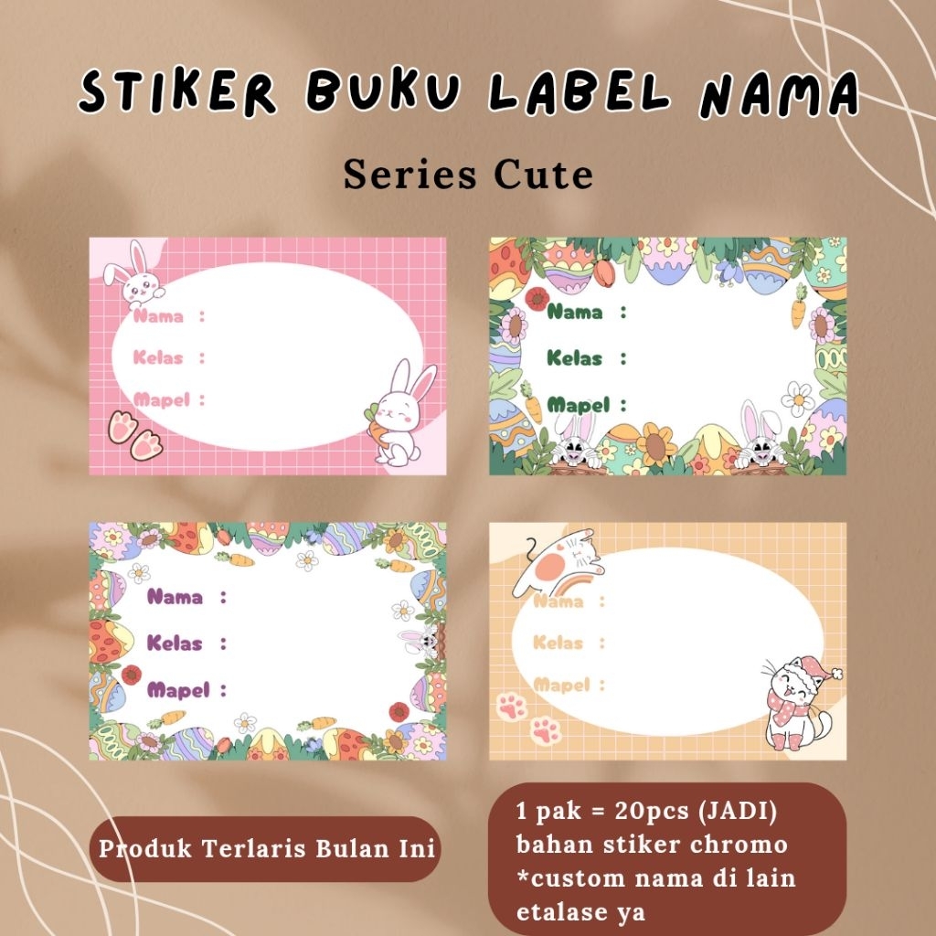 TERMURAH STIKER BUKU PELAJARAN LABEL NAMA ANAK SERIES CUTE