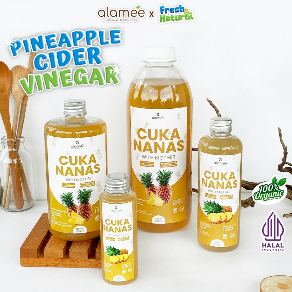 

ALAMEE Cuka Nanas Original Pineapple Cider Vinegar With Mother Organik Asli 500ml 1 Liter fresh and natural