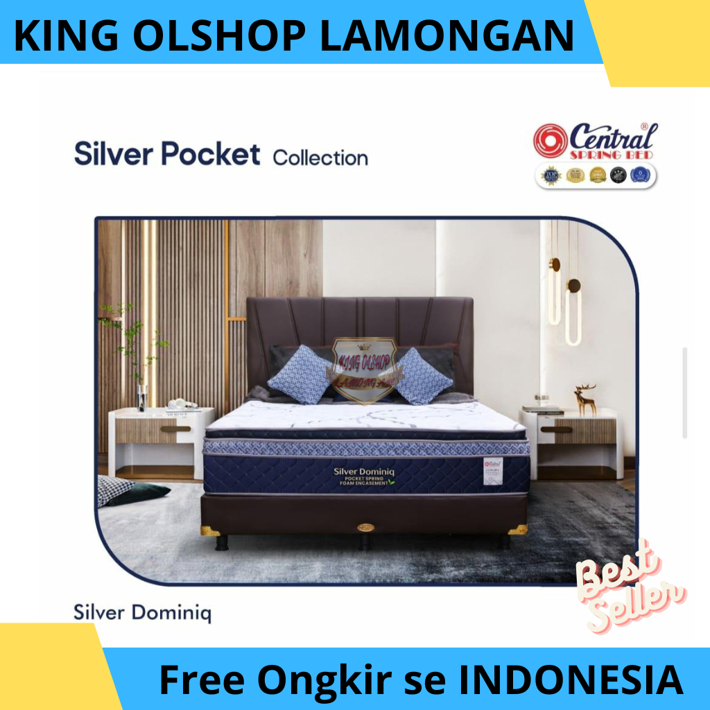 Kasur Springbed CENTRAL SILVER DOMINIQ 180 160x200 Pocket Spring +  Plushtop  [LAMONGAN]