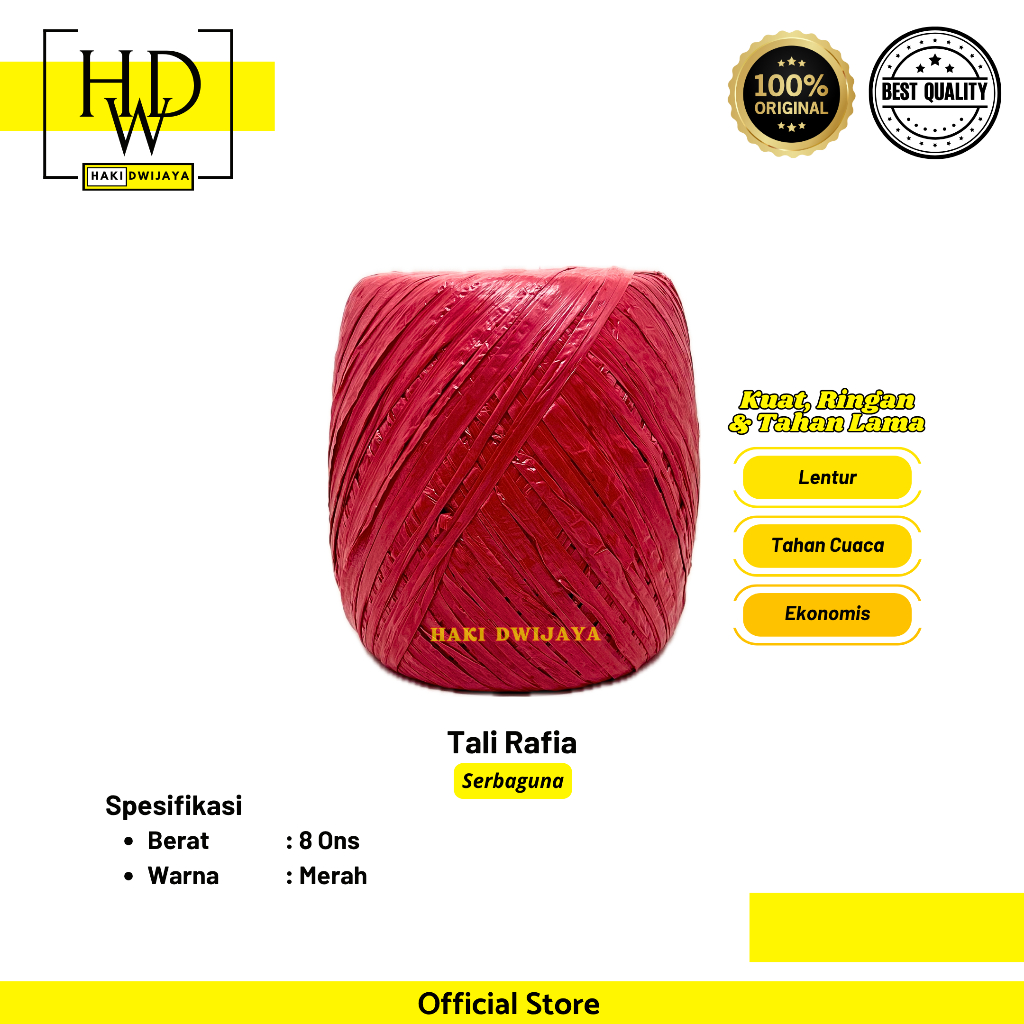 

Tali Rafia Serbaguna Kuat & Lentur Berkualitas Warna Merah 8 Ons