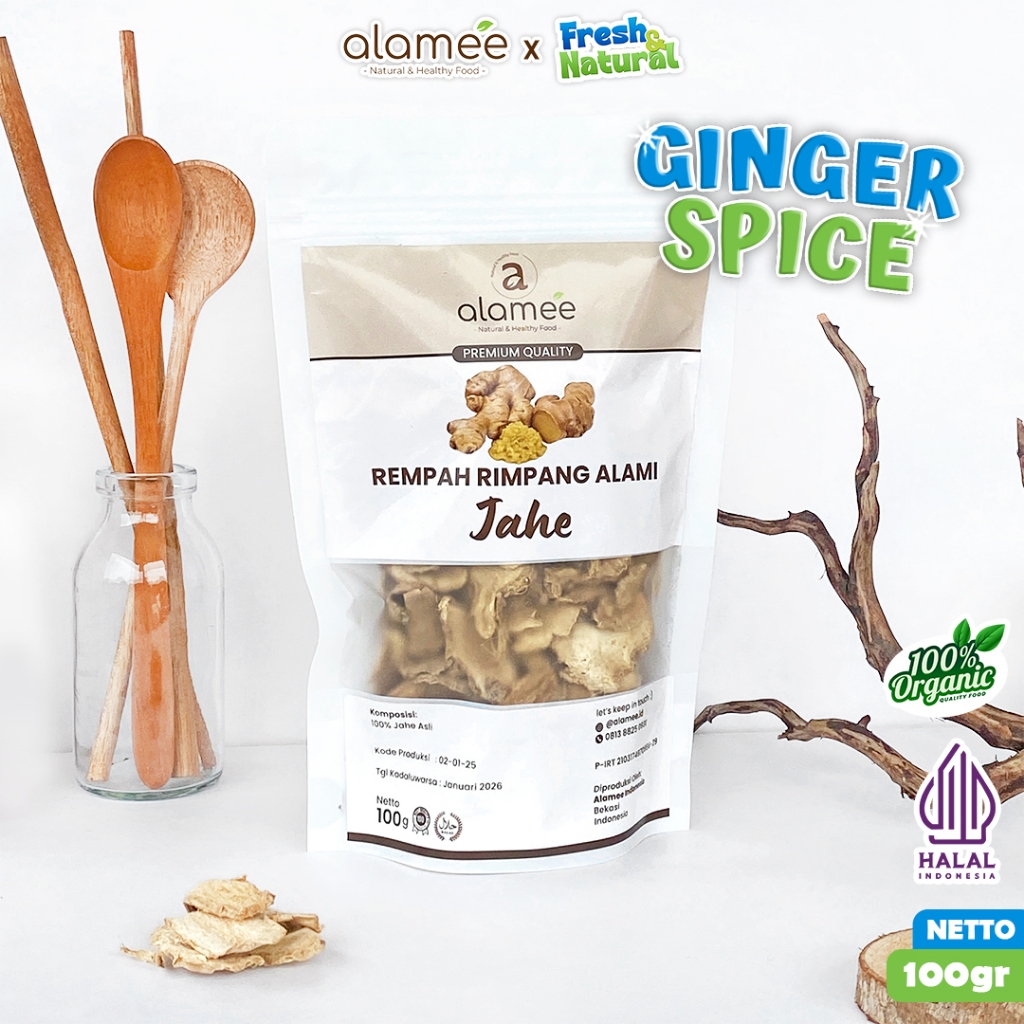 

ALAMEE Jahe Kering Iris Dried Ginger Rempah Rimpang Organik Alami Bumbu Masakan Masak Organic 100g fresh and natural