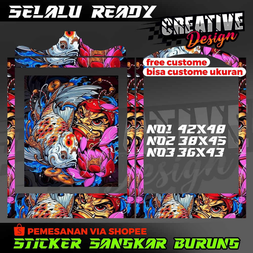 STCIKER DECAL SANGKAR BURUNG MOTIF KOI JPN/STICKER SANGKAR KOTAK