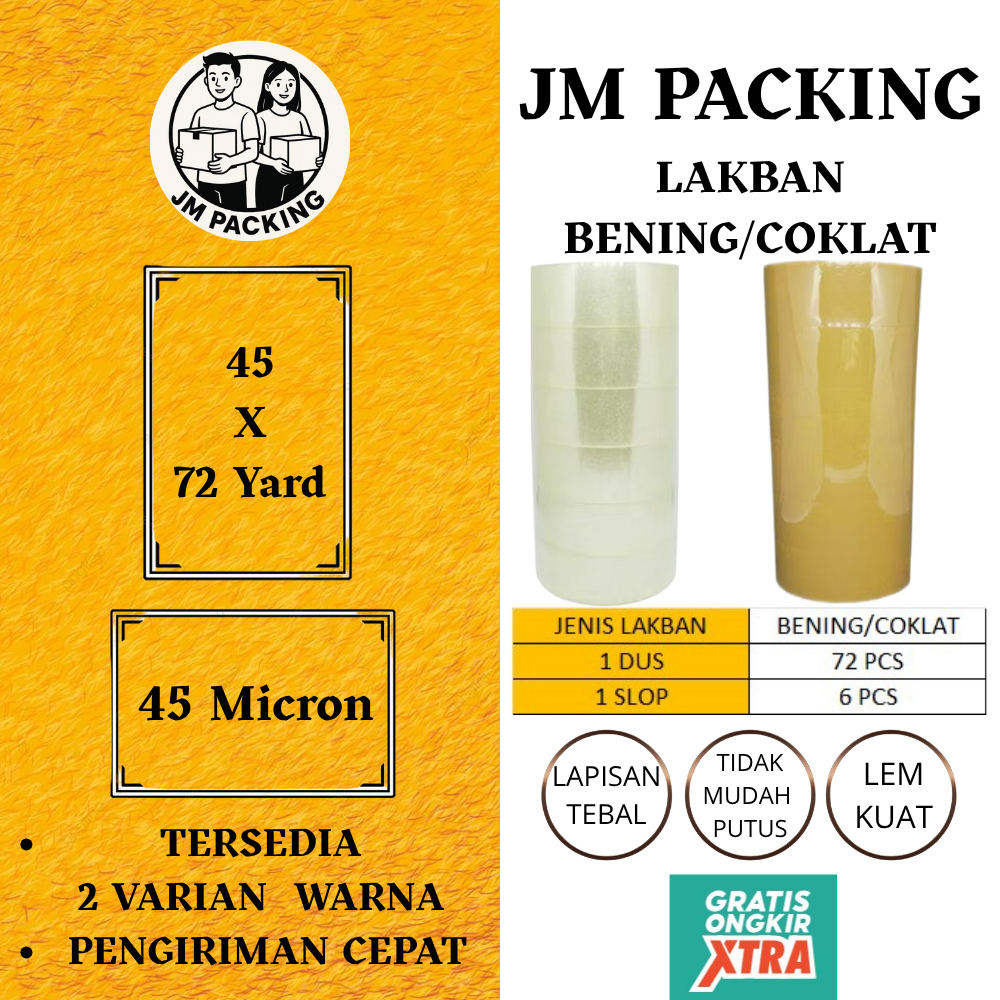 

JM Lakban Bening/Coklat 48mmx72Yard (65M) Lem Kuat /Lakban kuat/lakban Tebal/Lakban Premium Termurah