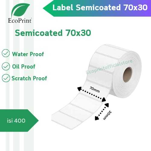 

ECOPRINT LABEL SEMICOATED UK. 70 mm x 30 mm isi 400 Pcs
