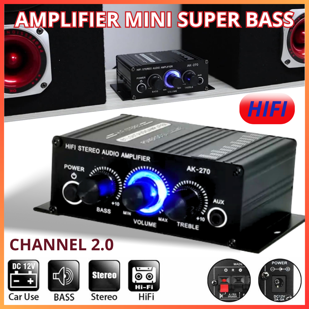 COD Lepy Amplifier Mini Super Bass HiFi Audio Stereo 12 Volt Treble Bass Booster AK-170