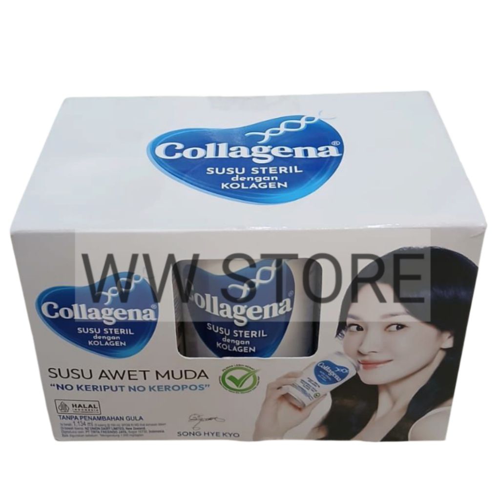 

Minuman susu steril tanpa penambahan gula dengan kolagen 1000mg halal MUI MAYORA Collagena 6 kaleng x 189ml