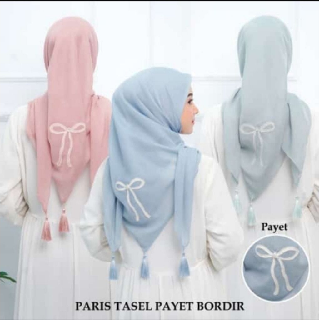 Segiempat Tassel Segiempat Paris Tassel Segiempat Bordir Hijab Kuncir Jilbab Paris Premium