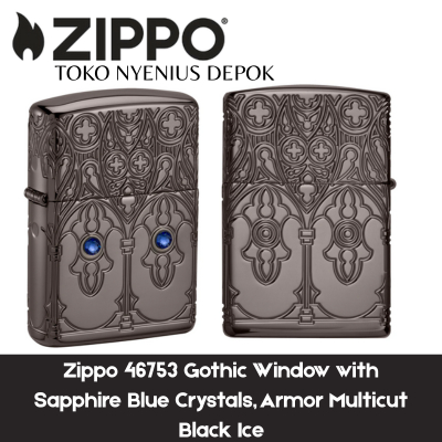 Zippo 46753 Gothic Window with Sapphire Blue Crystals, Armor Multicut Black Ice
