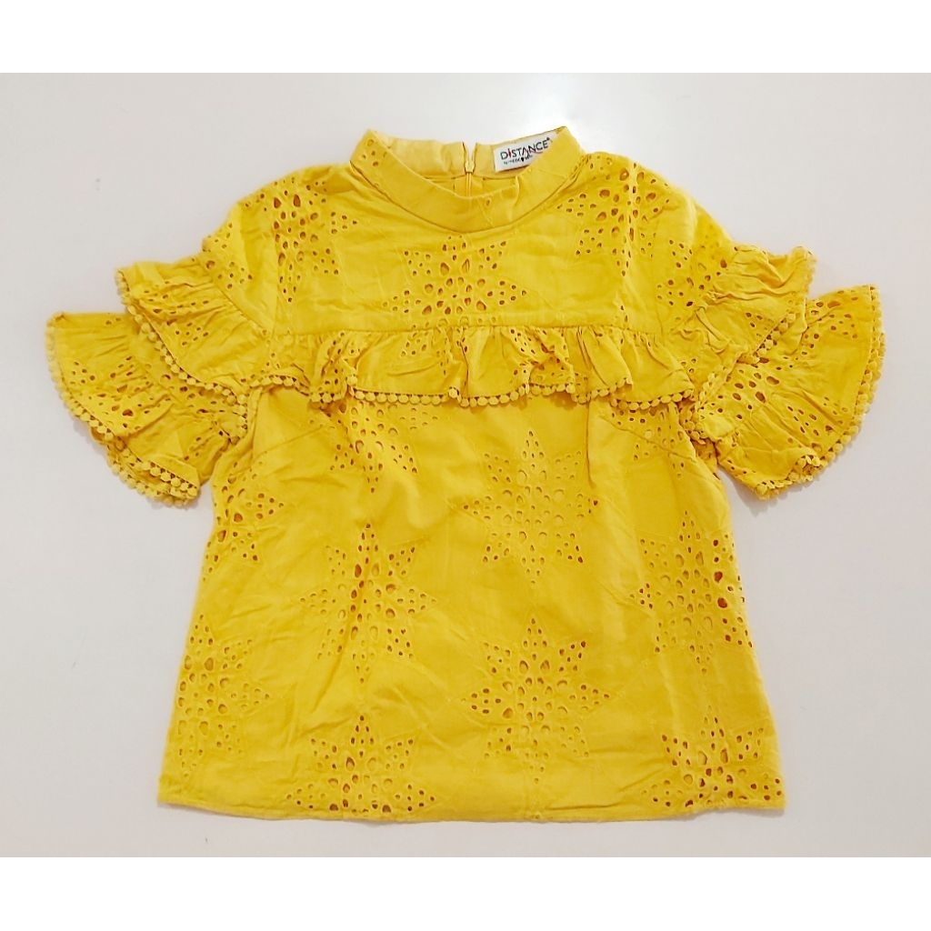 BLOUSE WANITA BROKAT WARNA KUNING KUNYIT PRELOVED