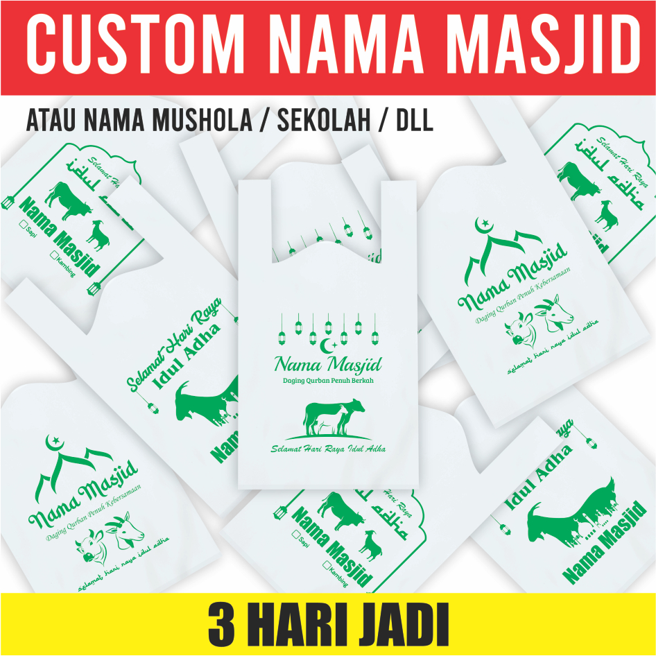 

Isi 100 pcs (20 x 40cm) Sablon Plastik Qurban Custom, Kresek Qurban, Kantong Daging Qurban