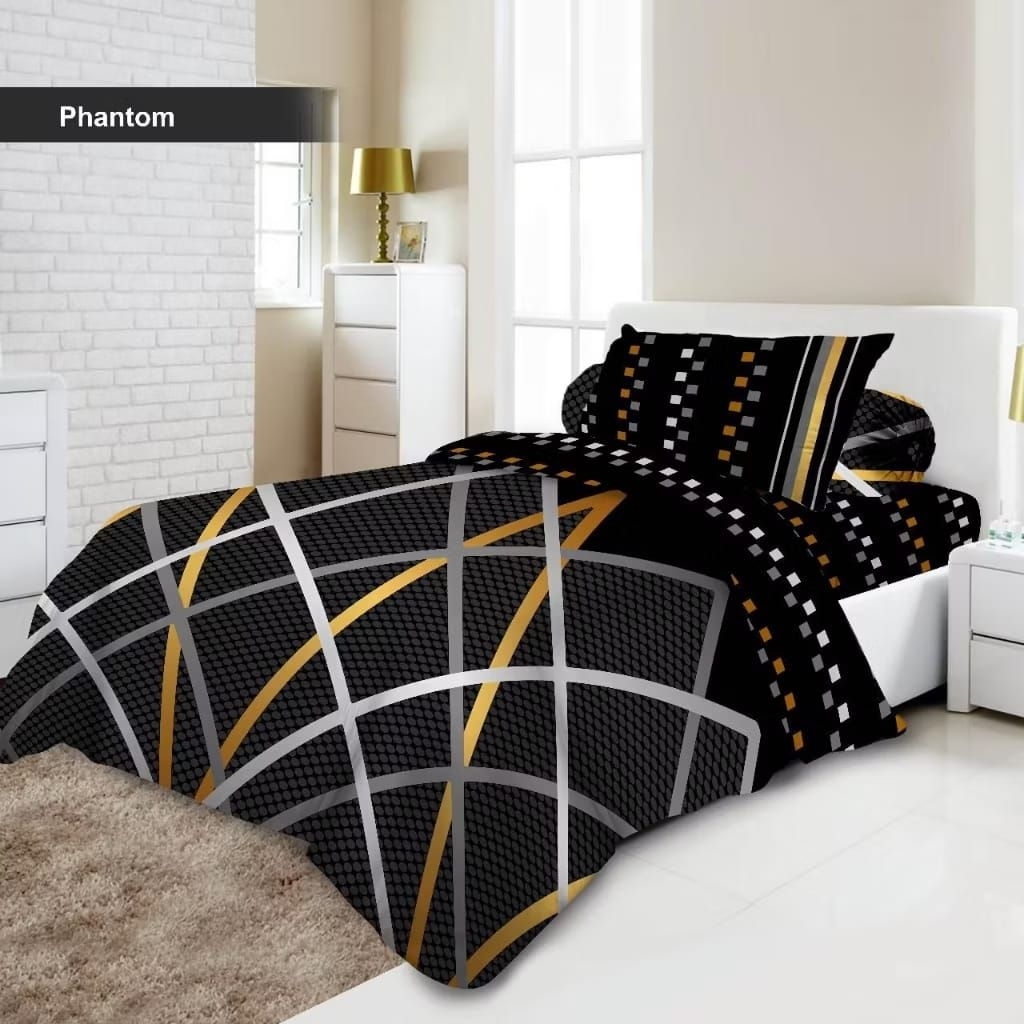 Vito bedcover set single 120 motif dewasa minimalis panthom bunga polkadot bulat bunga hitam putih