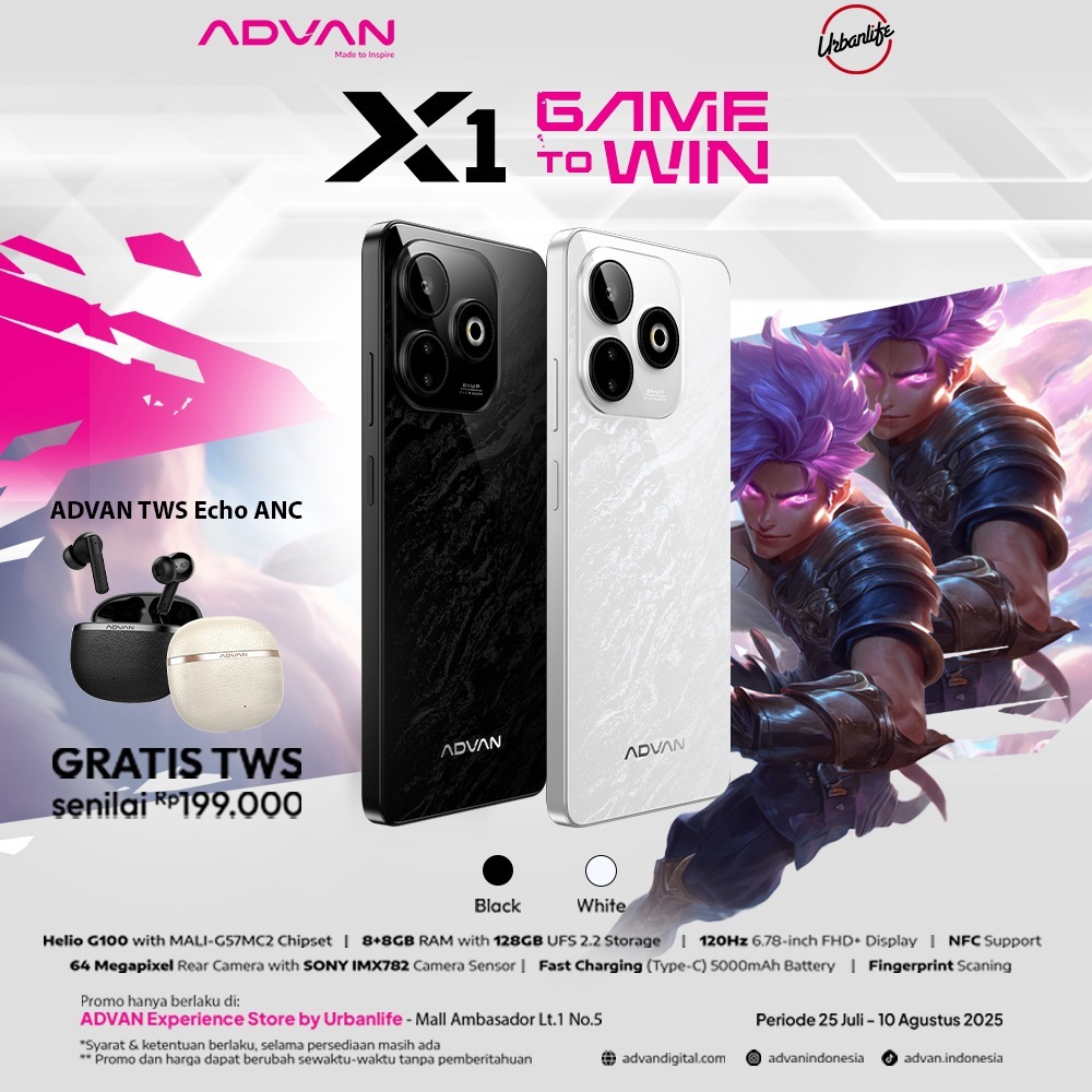 ADVAN Smartphone | X1 Mediatek Helo G100 8GB 128GB Android 14 HP