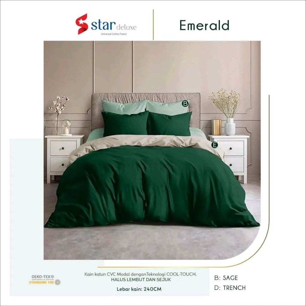 SPREI KATUN POLOS + ANTI GESER KATUN CVC STAR PREMIUM POLOSAN WARNA HIJAU EMERALD & KIWI ALEXIS TOSC