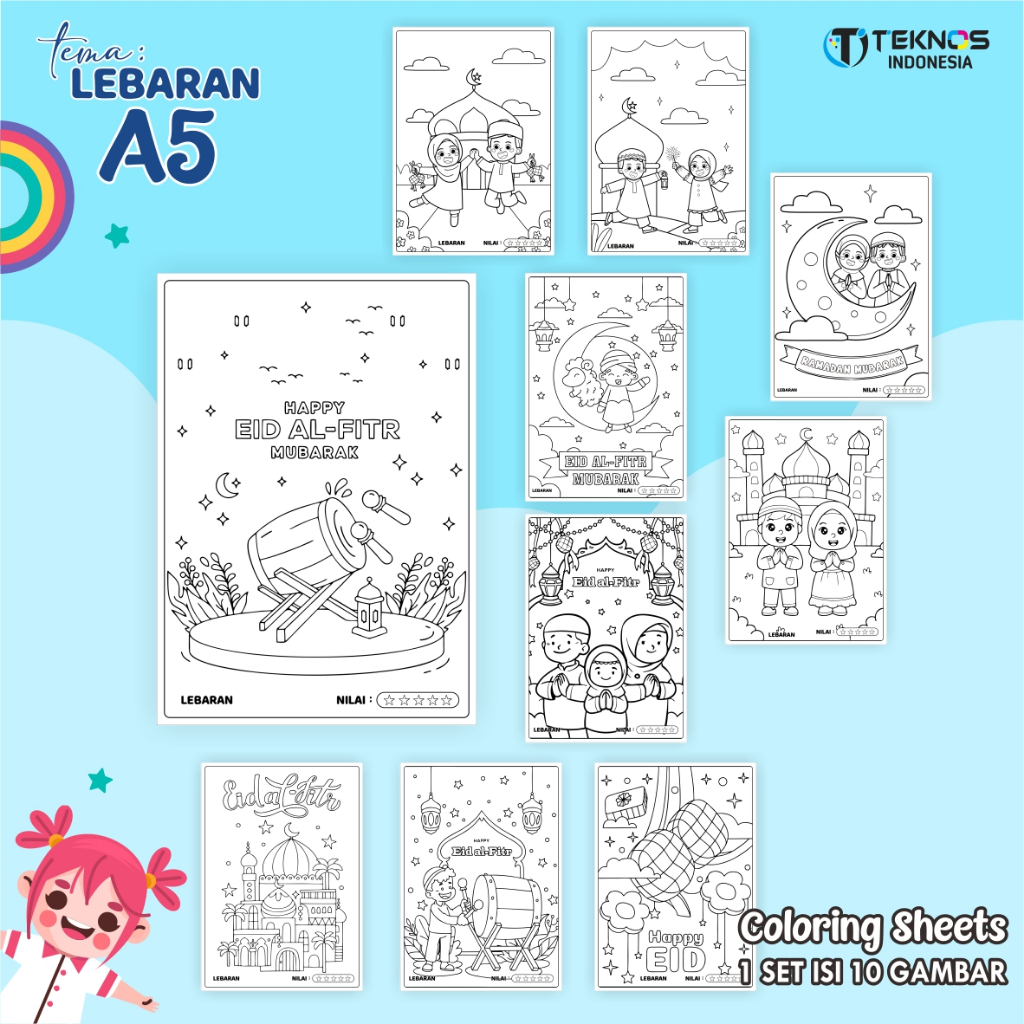 

KERTAS MEWARNAI UNTUK ANAK PAUD/TK - LEMBAR GAMBAR UKURAN A5 PHBN/PHBI - COLORING SHEETS