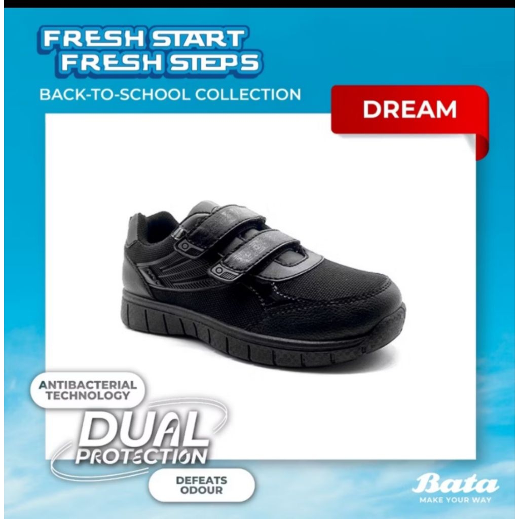 Sepatu sekolah Anak - full black merk Bata B- First