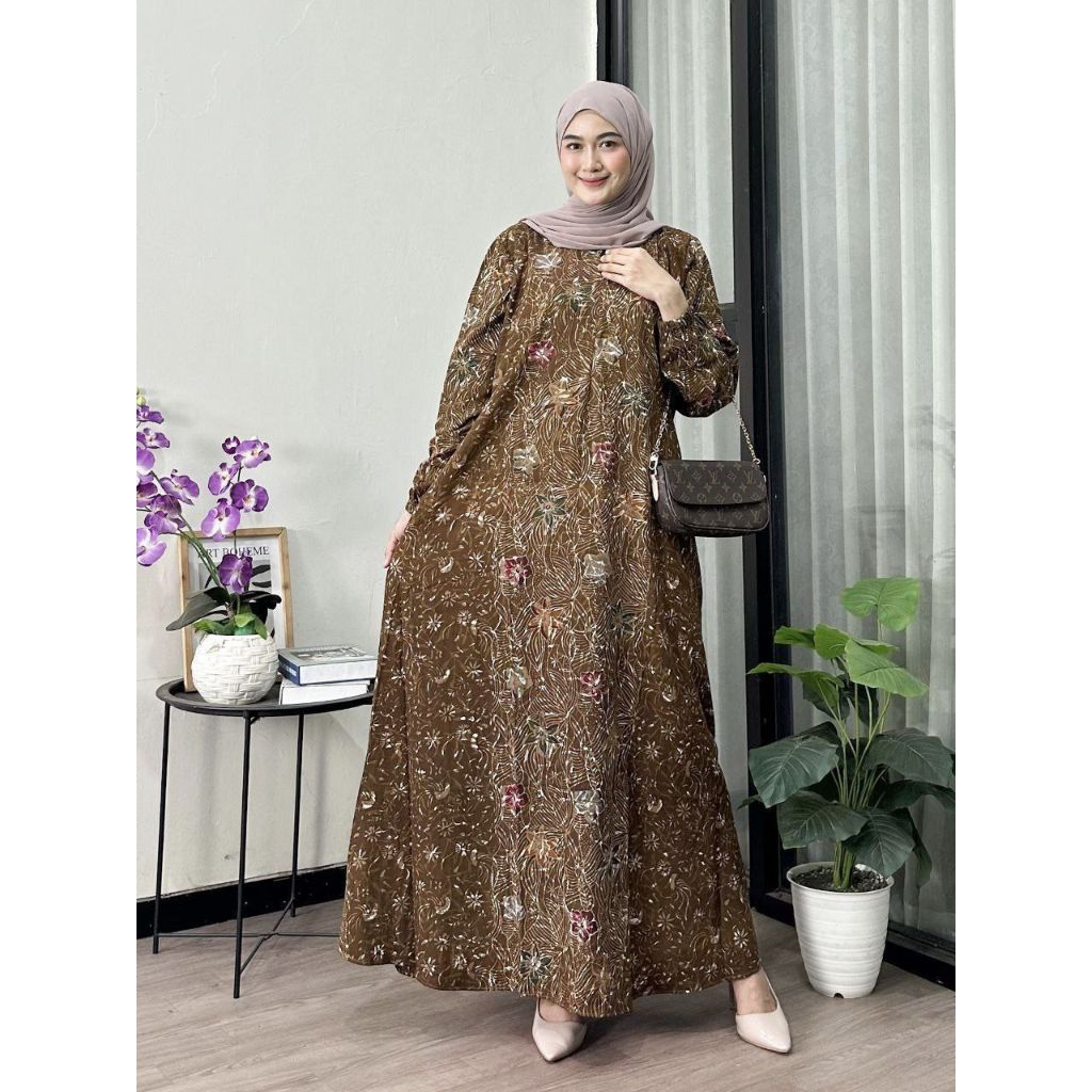 Gamis Batik Jumbo Modern Kombinasi Terbaru || Gamis Batik Pekalongan || Gamis cap || Gamis Busui Bum