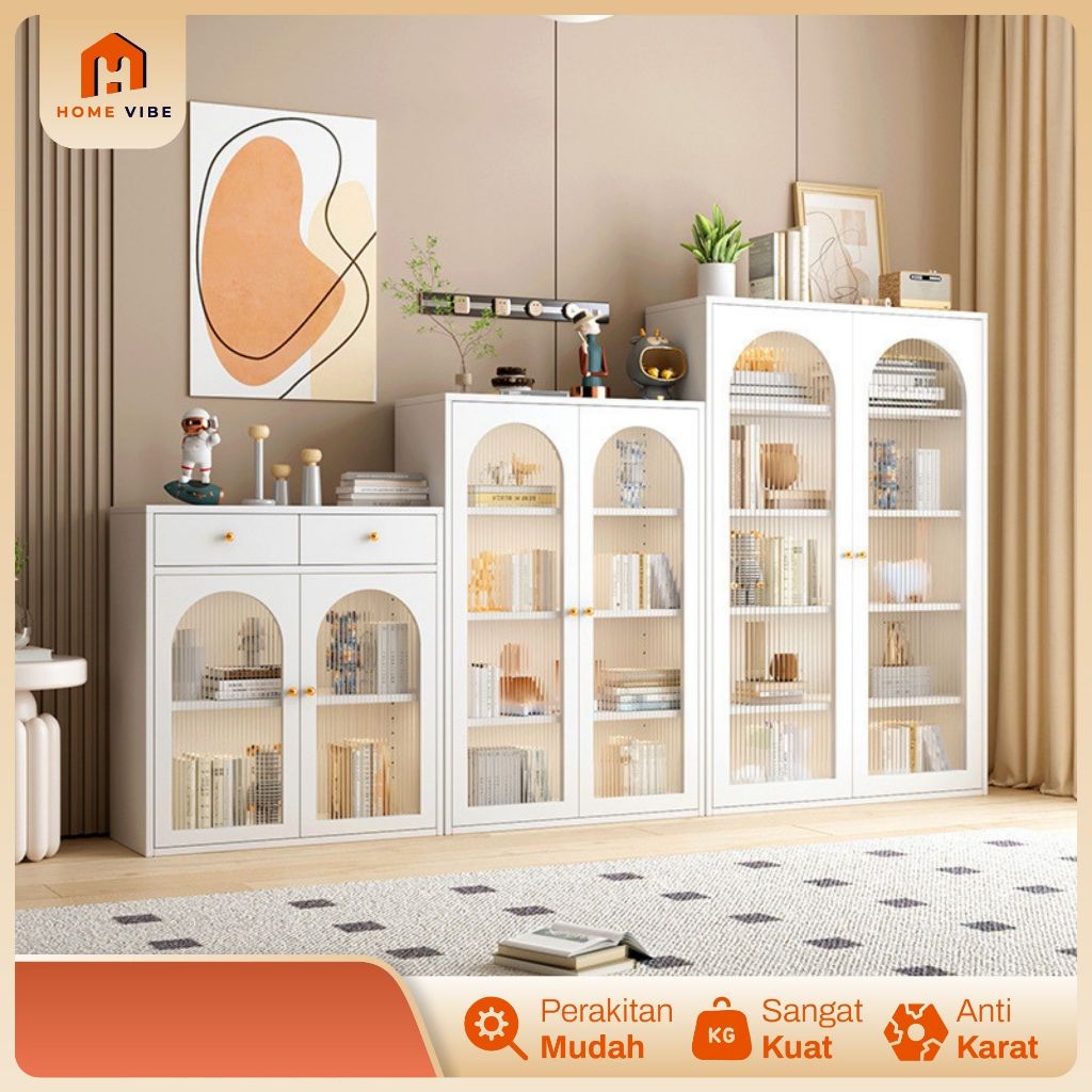 Lemari Display Kaca Bening Full Besi Lemari Hias Tas Buku Minimalis Modern Pajangan Ruang Tamu