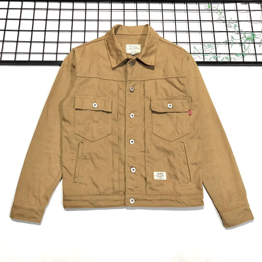 Jaket Denim Warna Coklat Cream The stori Type 2 Jeans Jaket