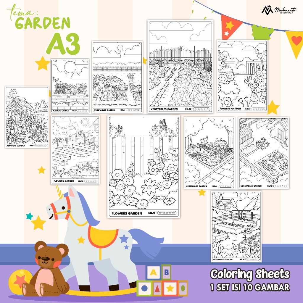 

KERTAS MEWARNAI EDUKASI ANAK TEMA GARDEN READY STOCK - COLORING SHEET ISI 10 LEMBAR UKURAN A3