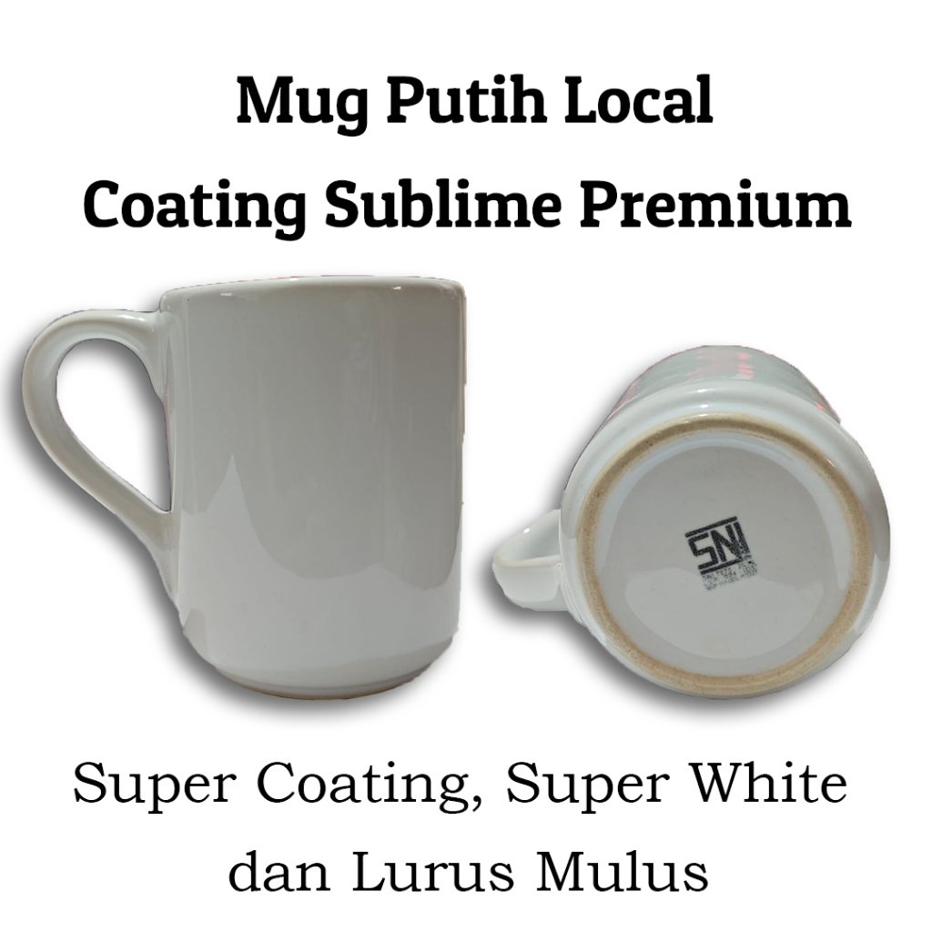 Mug Coating Putih Polos Lokal / Sablon Mug Sublim Super White Lokal Murah + PALET KAYU