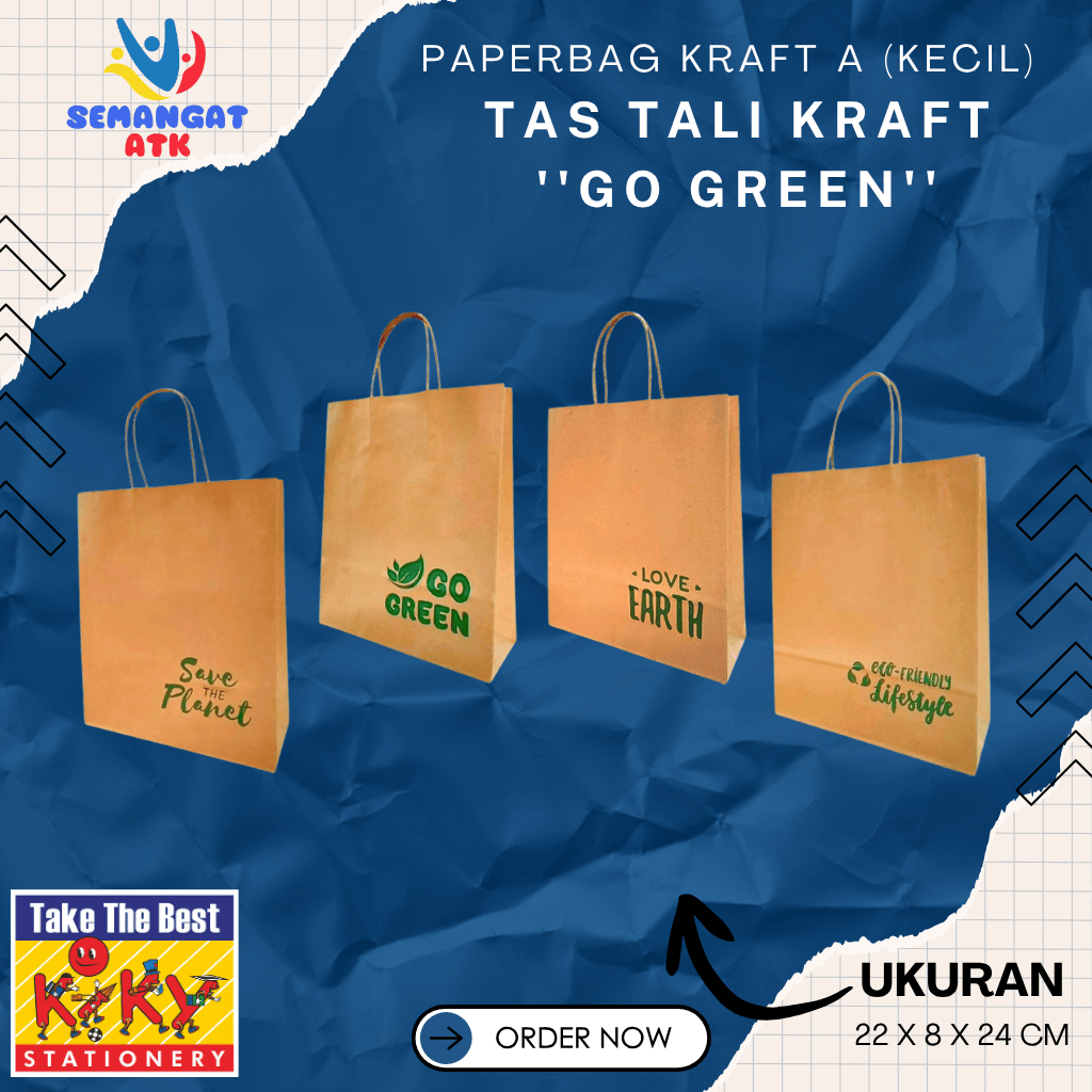 

Paperbag Kraft "GO GREEN" Ukuran A (Kecil) Merk OKEY