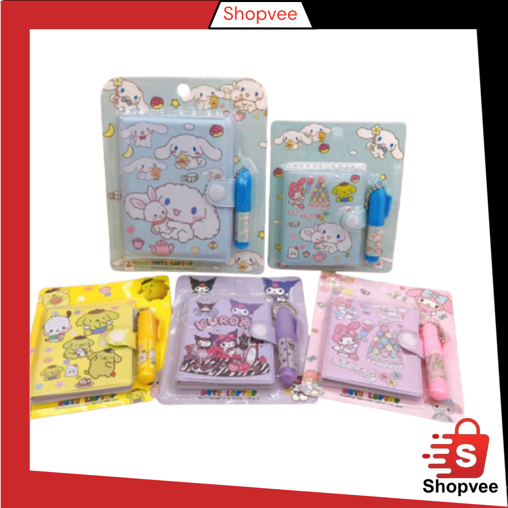 

Shopvee Mini Klip Note Book and Pen / Buku Diary Kancing Sanrio / Cute Mini Note Book 2 in 1 / Set Memo Diary Motif Sanrio Y3434
