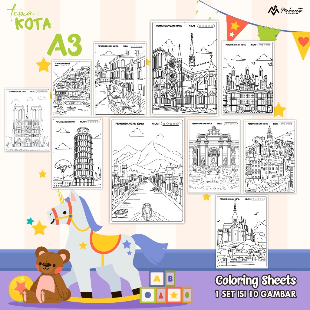 

KERTAS MEWARNAI EDUKASI ANAK TEMA KOTA READY STOCK - COLORING SHEET ISI 10 LEMBAR UKURAN A3