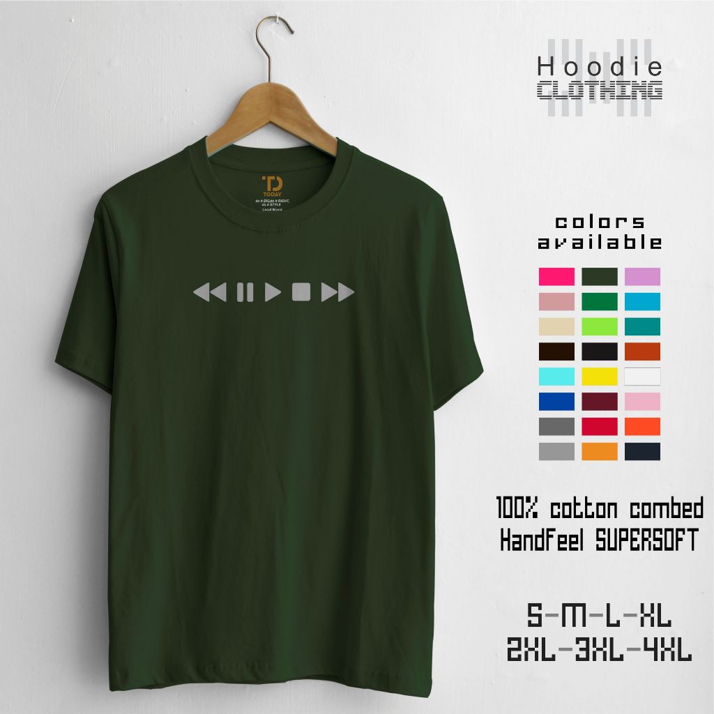 Kaos Pria Distro Jumbo XXXXL Keren Motif Button Warna Hijau Army Cotton Combed 30s Baju Bandung