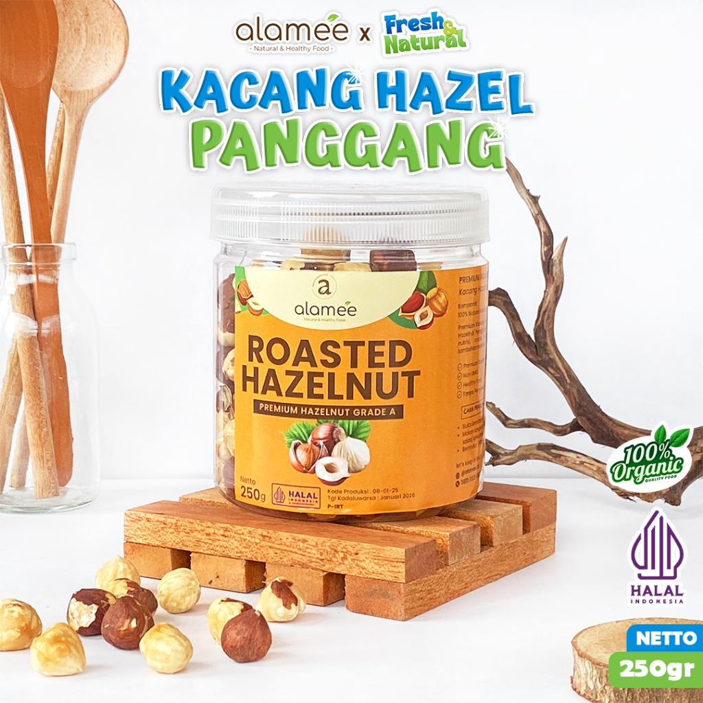 

ALAMEE Kacang Hazelnut Panggang Hazelnut Roasted Cemilan Sehat Rendah Kalori Kacang Kemiri 250gr fresh and natural