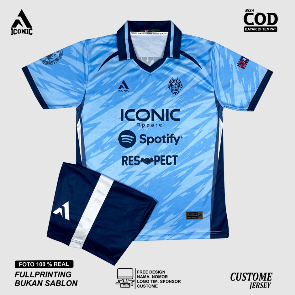 JERSEY FUTSAL / JERSEY BOLA FULL PRINTING BLUE DESAIN SENDIRI [ BISA SATUAN]