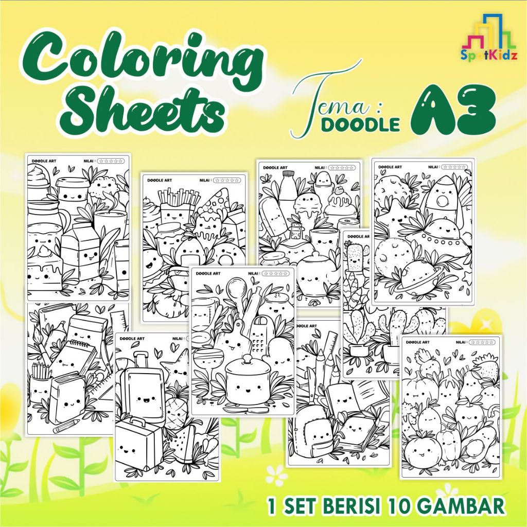 

KERTAS GAMBAR MEWARNAI TEMA DOODLE ART A3 ISI 10 LEMBAR - COLORING SHEET FOR KIDS READY STOCK