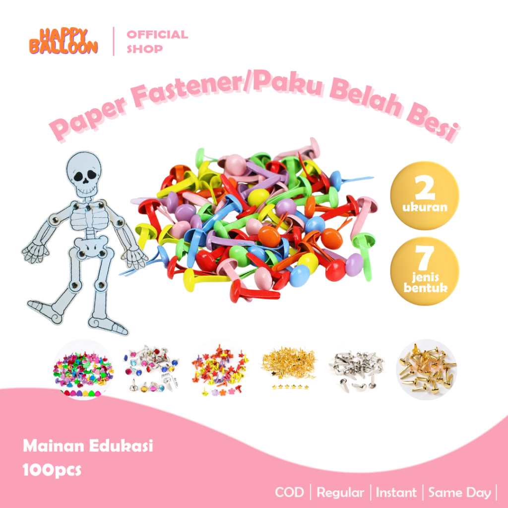 

HappyBalloon Paku Belah Besi Pengikat Kertas Warna Warni Gold Silver / Paper Fastener Colorful Gold Silver