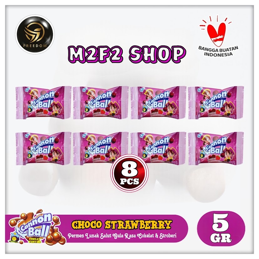 

Permen Lunak Cannon Ball Choco Strawberry | Rasa Cokelat Stroberi Sachet - 5 gr (Kemasan 8 Pcs)