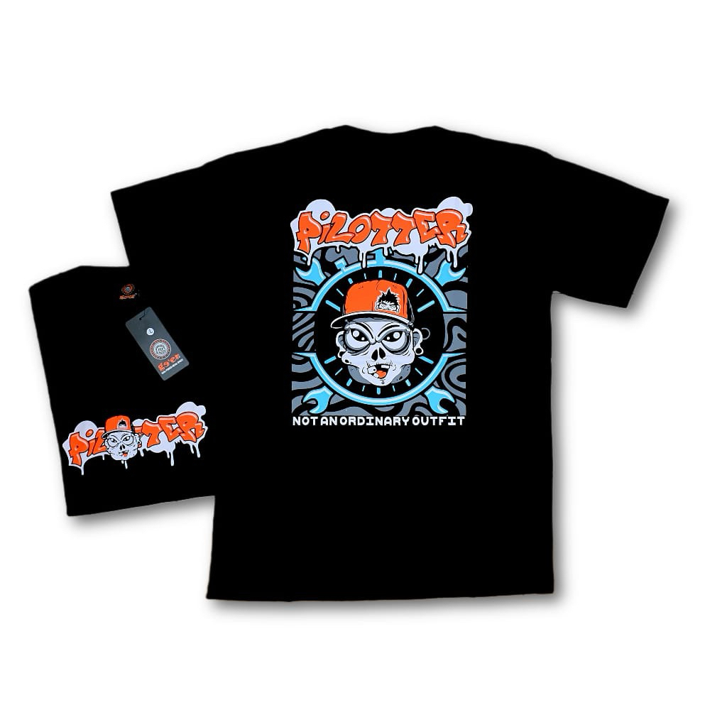 KAOS DISTRO TERBARU MOTIF PILOTER GANK BUKAN OUTFIT BIASA WARNA HITAM