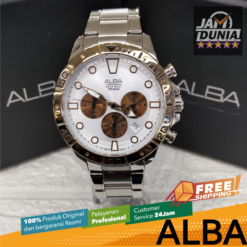 JAM TANGAN PRIA ALBA CHRONOGRAPH ORIGINAL ALBA JAM ALBA CHRONO STAINLESS STEEL ALBA AT3A08 AT3A ALBA