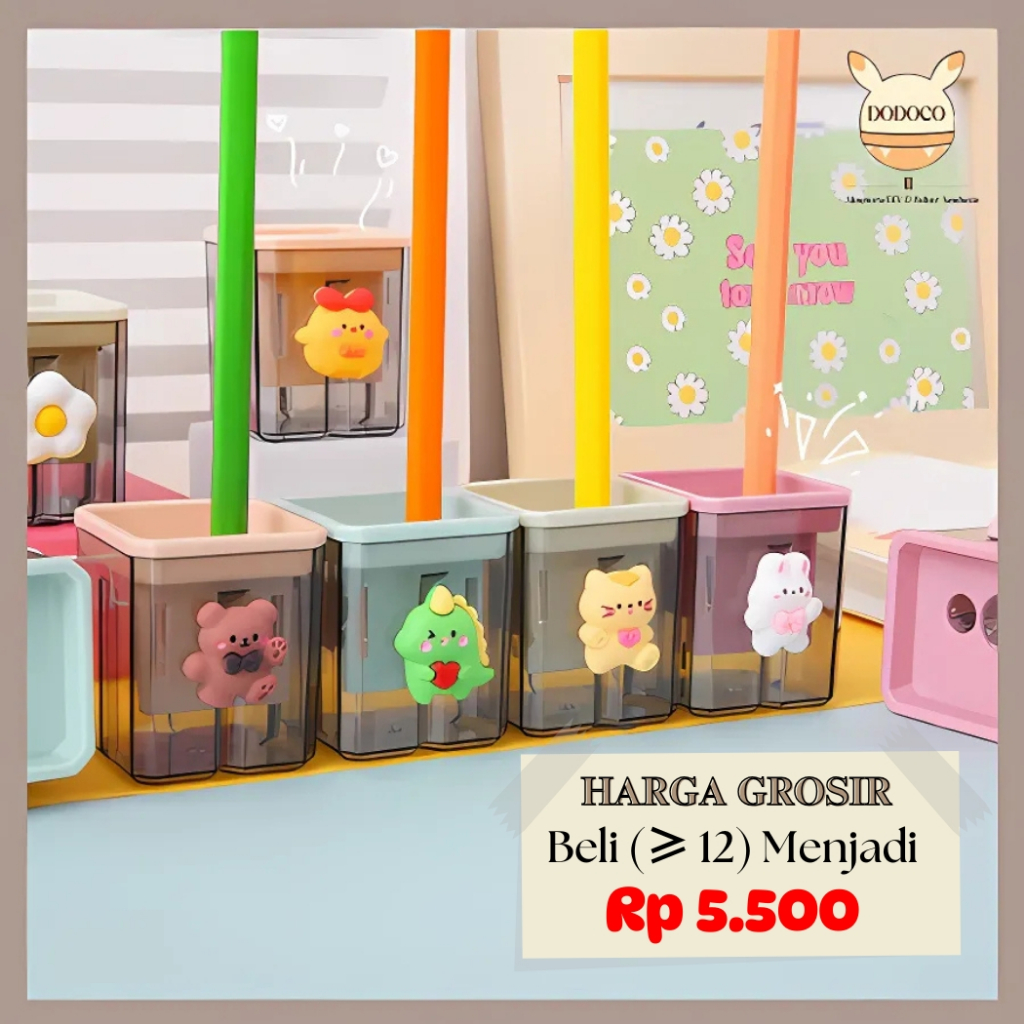 

Rautan Pensil Putar Sharpener 2 Lubang Dengan Penutup Model Transparan Free Stiker 3D AT32